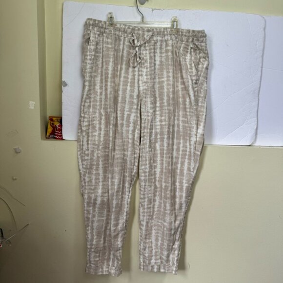 Old Navy Linen High Waisted Straight Pants PullOn Tie Dye Blend Neutral Pockets - Picture 2 of 16